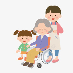 推着轮椅的护士坐在轮椅上的老人家高清图片