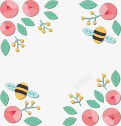 蜜蜂边框粉红花朵装饰边框高清图片