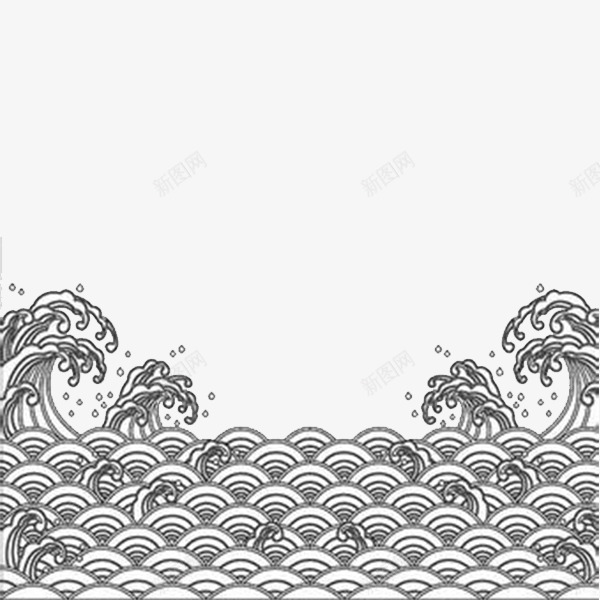 日式海浪花纹png免抠素材_新图网 https://ixintu.com 日式 海浪 翻腾的海浪 黑白