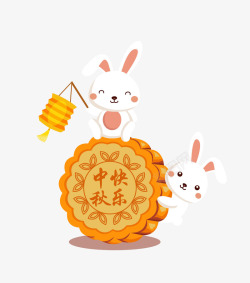 小白兔设计中秋元素玉兔月饼高清图片