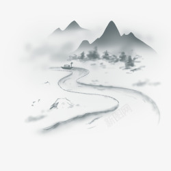 山水画中国风手绘水墨风景山水徽派建筑47高清图片