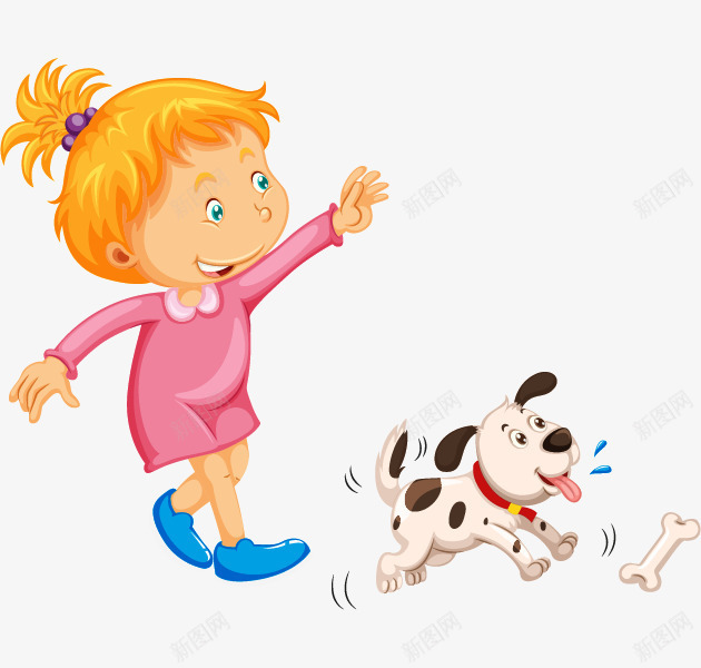 遛狗的女孩png免抠素材_新图网 https://ixintu.com 公园遛狗 卡通 呆萌 奔跑的 女生 开心的 走狗 骨头 高兴地