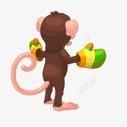 猴子背影手绘棕色戴手套背影猴子PN矢量图高清图片