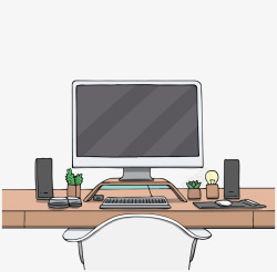 卡通办公桌上的电脑矢量图素材
