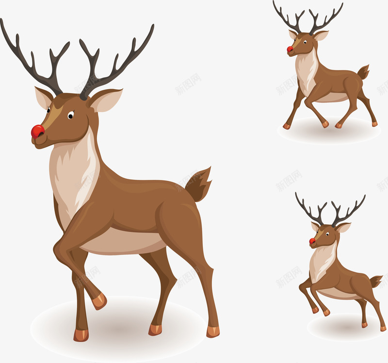 圣诞麋鹿png免抠素材_新图网 https://ixintu.com 三种姿势的麋鹿 圣诞节 奔跑 海报元素 站立 跳跃