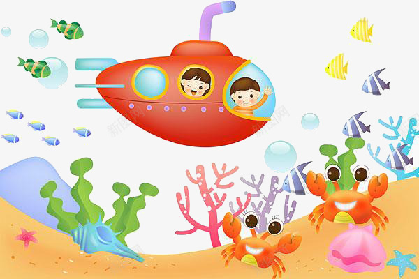 卡通海底生物png免抠素材_新图网 https://ixintu.com 卡通 海底 生物 螃蟹 轮船