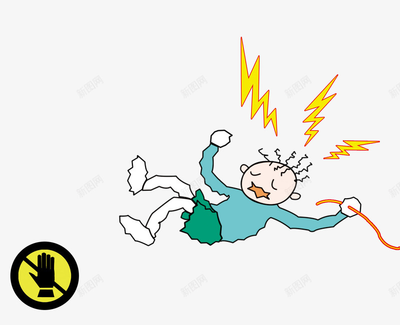 卡通手绘小男孩触电倒地png免抠素材_新图网 https://ixintu.com 倒地的男孩 卡通的人物 手绘的小男孩 触电的男孩
