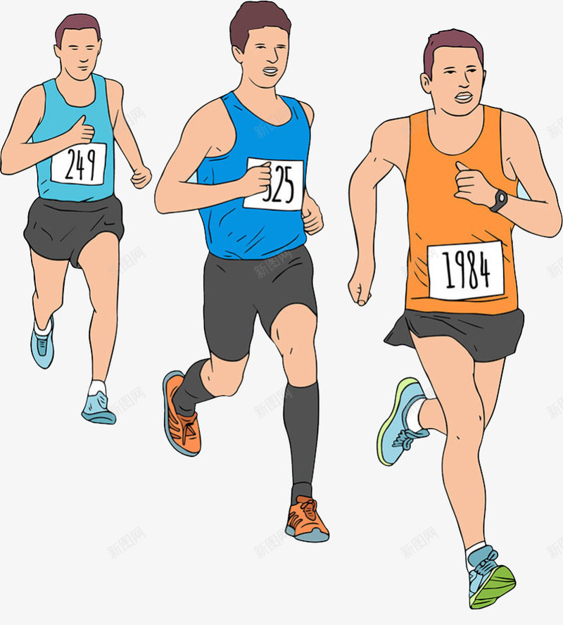 跑步比赛png免抠素材_新图网 https://ixintu.com 卡通 奔跑 手绘 比赛 跑步