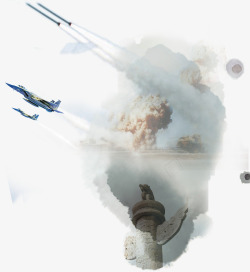 英雄杯战机英雄杯背景蘑菇云水墨背景高清图片