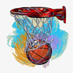 免抠篮球框手绘篮球和篮球框元素高清图片