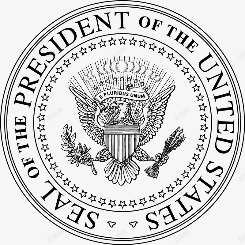 黑白风格复杂总统印章png免抠素材_新图网 https://ixintu.com 卡通风格 复杂 复杂的印章 总统 总统印章 美国总统印章 黑白风格