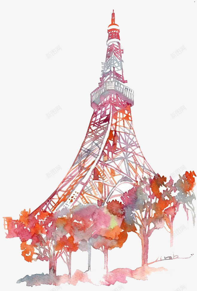 水彩埃菲尔png免抠素材_新图网 https://ixintu.com 卡通 埃菲尔 巴黎 建筑 彩色 彩色高塔 手绘 水彩 装饰 铁塔