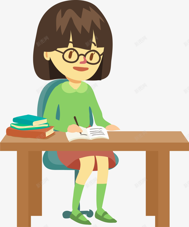 开学季做作业的女孩png免抠素材_新图网 https://ixintu.com 上学 做作业的女孩 可爱小女孩 开学季 开心 棕色桌子