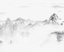 大气山水石头中国风唯美山水水墨画高清图片