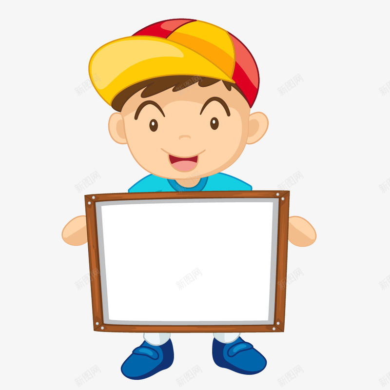 卡通男孩拿着白板png免抠素材_新图网 https://ixintu.com 人物 卡通 可爱的 手绘图 男孩 白板 鸭舌帽