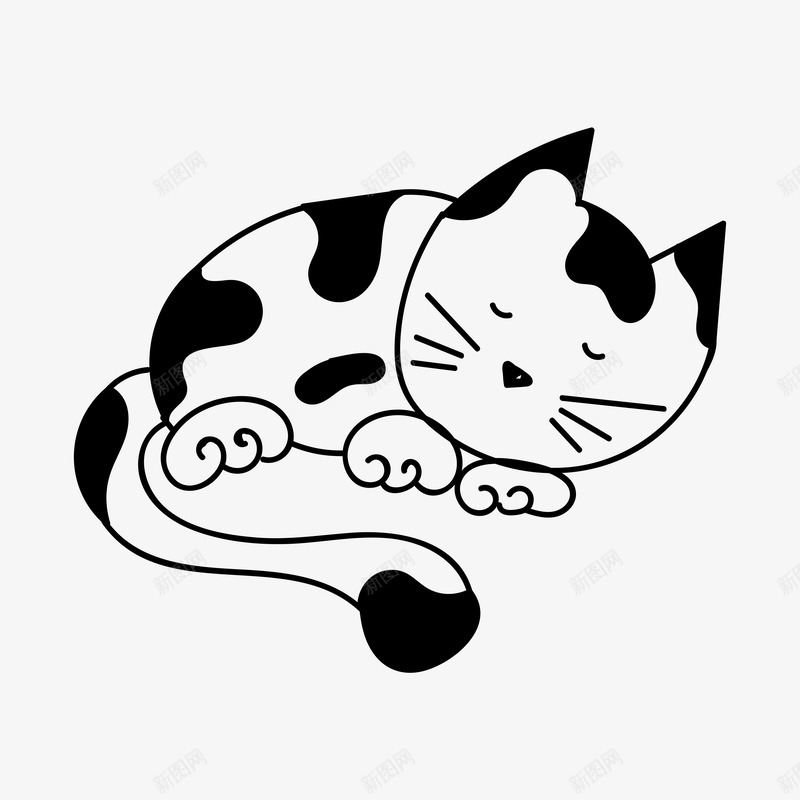 手绘睡觉小猫图标png_新图网 https://ixintu.com 一只小猫 平面 手绘 睡觉小猫 简单线条 黑色小猫