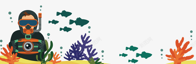 手绘海底潜水员png免抠素材_新图网 https://ixintu.com 卡通人物 小鱼 海底 潜水员 珊瑚 背景装饰