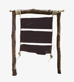 绑着黑色用绳子围绕挂着的木板实物高清图片