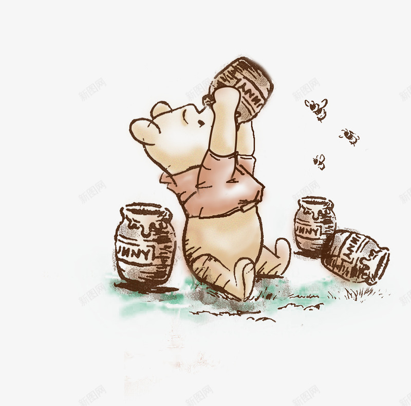 手绘棕色卡通喝蜂蜜的小熊png免抠素材_新图网 https://ixintu.com 卡通 棕色 蜂蜜