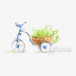 清新自行车小清新载绿草的蓝色游园自行车高清图片
