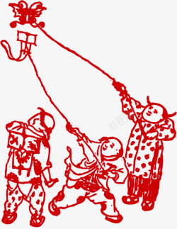 放风筝的孩子红色印章素材