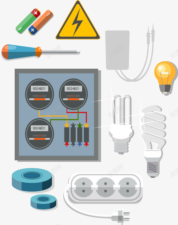 手绘电灯闪电标志元素png免抠素材_新图网 https://ixintu.com 元素 手绘 标志 电灯 闪电