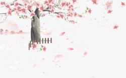 飞舞桃花手绘桃花树装饰图案高清图片
