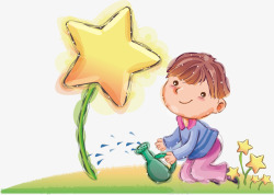 浇水的男孩给星星花朵浇水的男孩高清图片