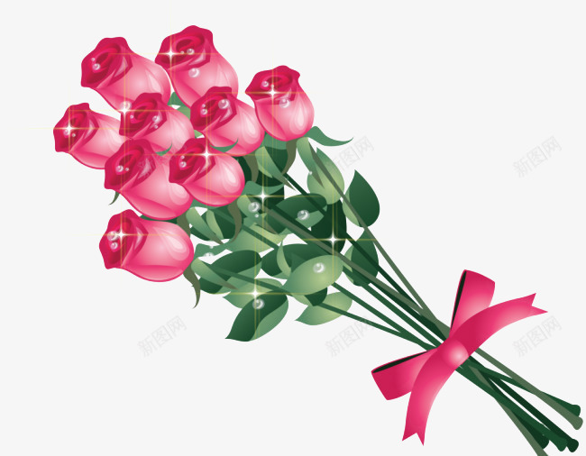 红色玫瑰花束png免抠素材_新图网 https://ixintu.com 七彩玫瑰 植物 玫瑰 礼物 粉色 绿叶 花卉 花朵 花束 鲜花