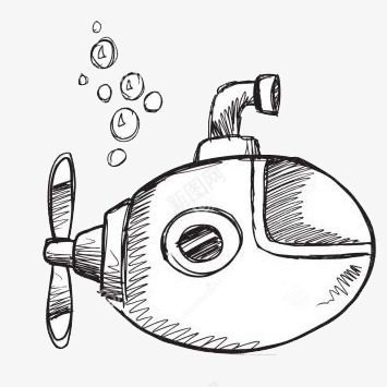 手绘潜水艇图标psd_新图网 https://ixintu.com 手绘 气泡 潜艇 线条