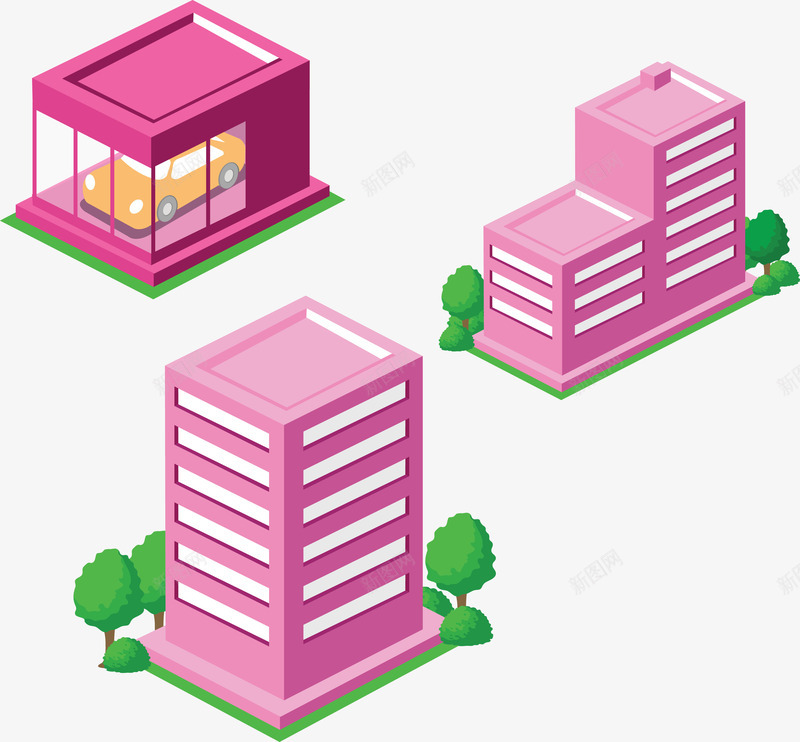 可爱建筑俯视图矢量图ai免抠素材_新图网 https://ixintu.com 俯视图 楼房 粉色 街道 矢量图