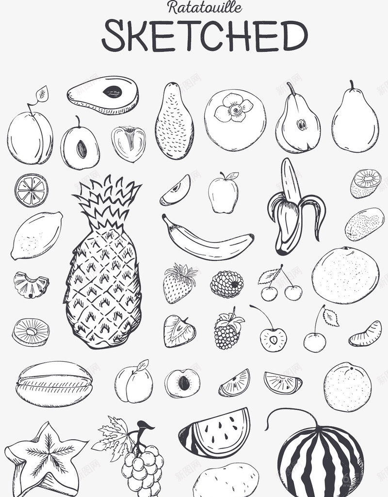 卡通水果png免抠素材_新图网 https://ixintu.com 平铺 底纹 手绘 菠萝