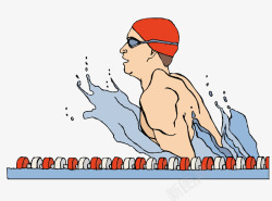 红色的泳帽正在游泳的人高清图片