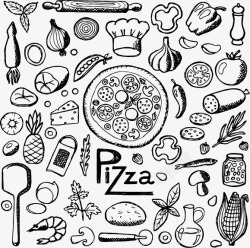 手绘海报美味披萨手绘食物线描稿矢量图高清图片
