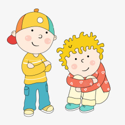 黄色卷发两个小男孩高清图片