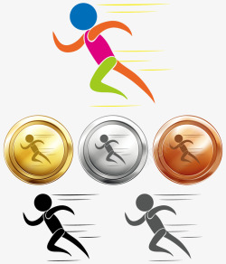 短跑图标短跑金银铜奖牌与体育运动图标高清图片