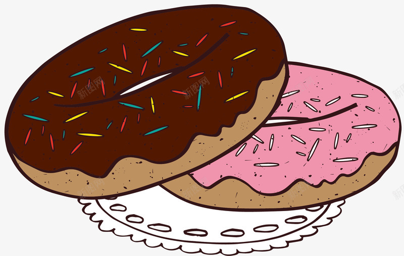 手绘甜甜圈矢量图ai免抠素材_新图网 https://ixintu.com 创意 卡通 可爱 彩色图 手绘图 甜甜圈 简单 矢量图