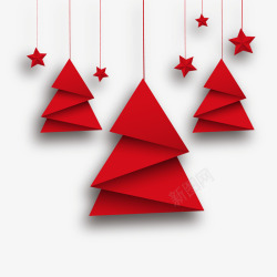 松枝圣诞贺卡红色折纸圣诞树和星星高清图片