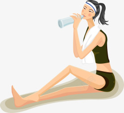 卡通美女海报运动女性喝水高清图片