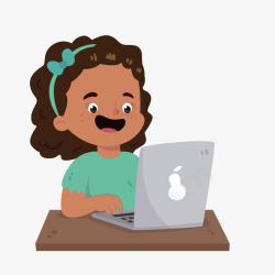 玩电脑的女孩卡通玩电脑的女生高清图片