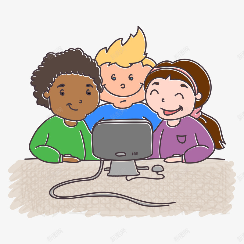 玩电脑插画png免抠素材_新图网 https://ixintu.com 可爱 小朋友 玩电脑的人 看电脑