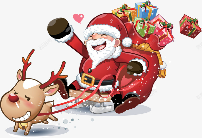 圣诞老人卡通老人麋鹿雪橇png免抠素材_新图网 https://ixintu.com 卡通 圣诞老人 老人 麋鹿 雪橇 礼盒 礼物