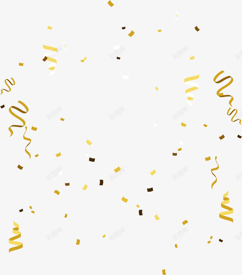 手绘彩带png免抠素材_新图网 https://ixintu.com 庆祝拉花 彩带飘飘 手绘 漂浮的彩带 金色彩纸 金色碎纸