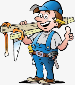 卡通手绘装修工人扛着工具竖起大素材