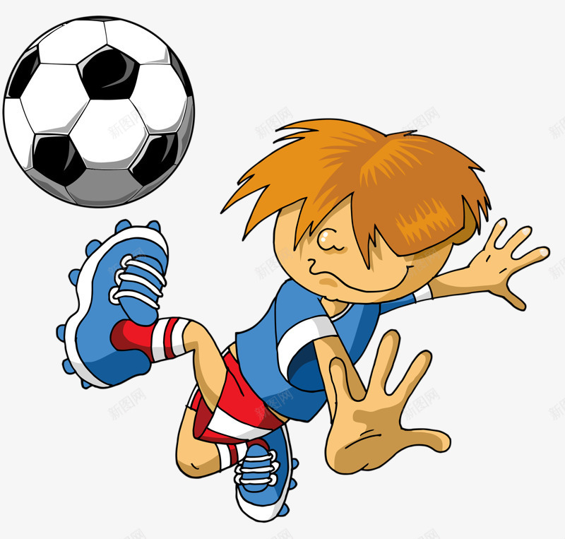 卡通儿童运动png免抠素材_新图网 https://ixintu.com 男孩 足球 踢足球 黄色头发