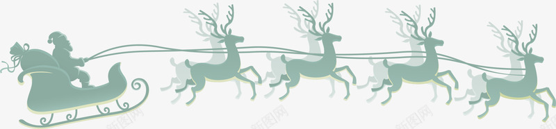 圣诞节麋鹿拉车png免抠素材_新图网 https://ixintu.com 圣诞老人 圣诞节 奔跑 绿色麋鹿 雪橇 麋鹿拉车