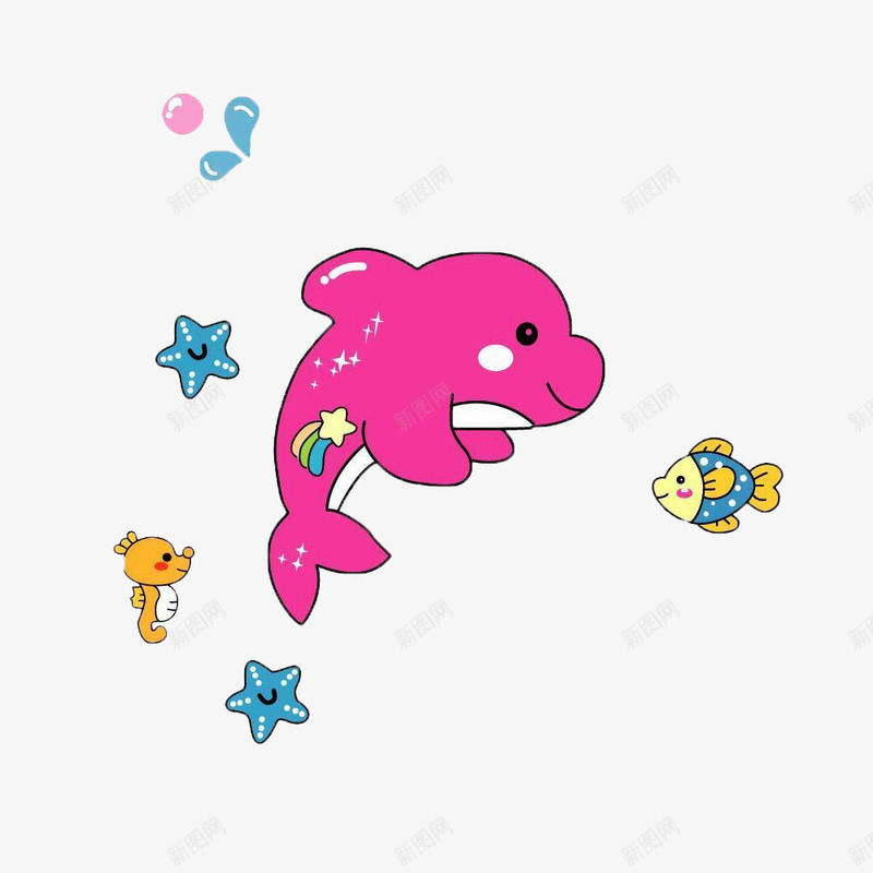 卡通鱼海星海底世界png免抠素材_新图网 https://ixintu.com 卡通鱼 海底世界 海星 海豚