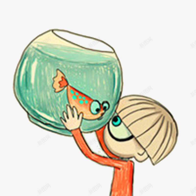 好奇心强的小男孩png免抠素材_新图网 https://ixintu.com 卡通形象 小鱼 猎奇 蓝色的水 鱼缸