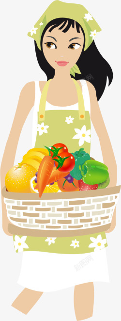 抱着蔬菜女孩抱着一篮蔬菜矢量图高清图片