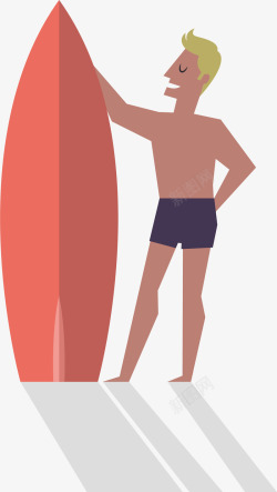 夏天海滩拿冲浪板的人物矢量图素材